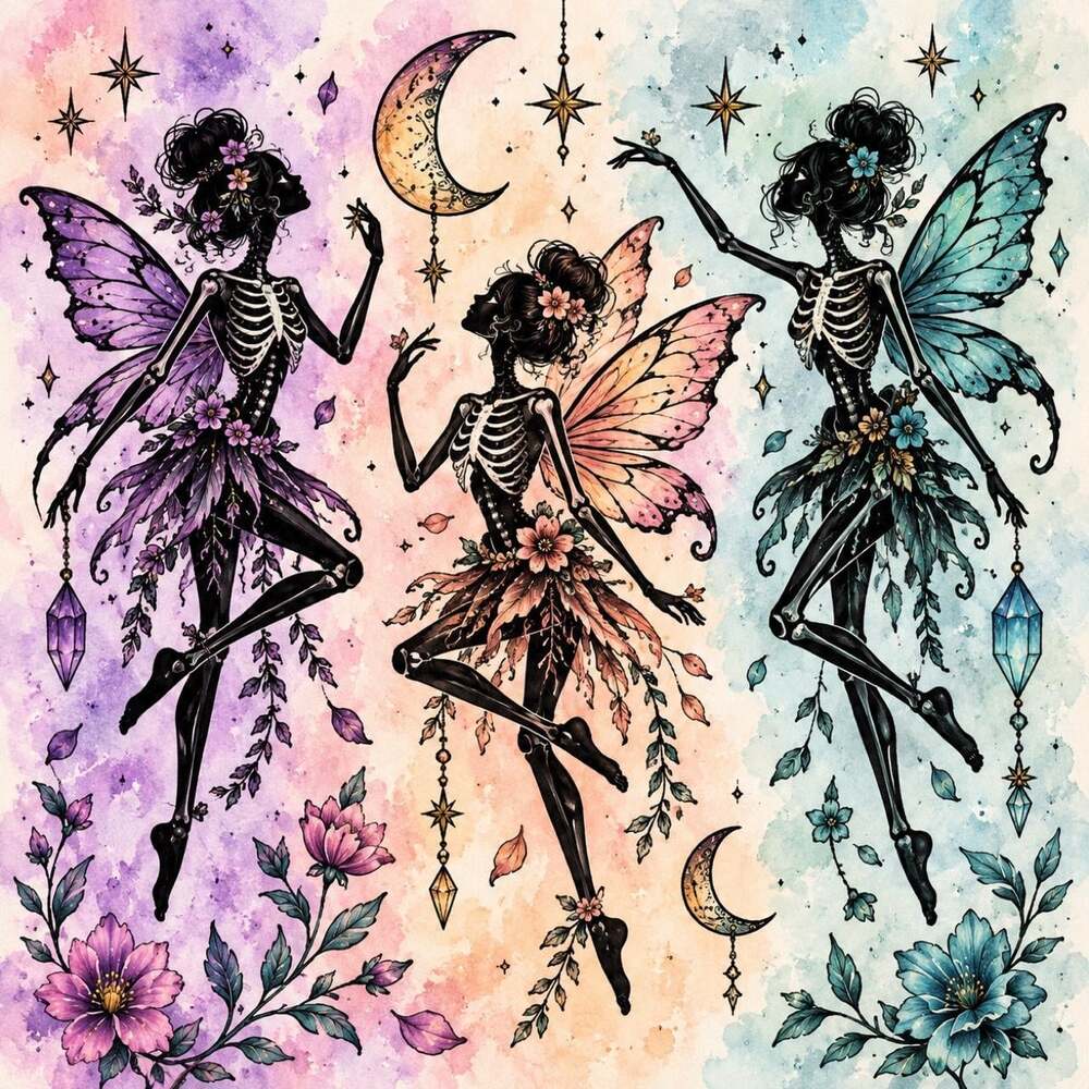 8 X 8 Framed Three Skeleton Fairies 5030
